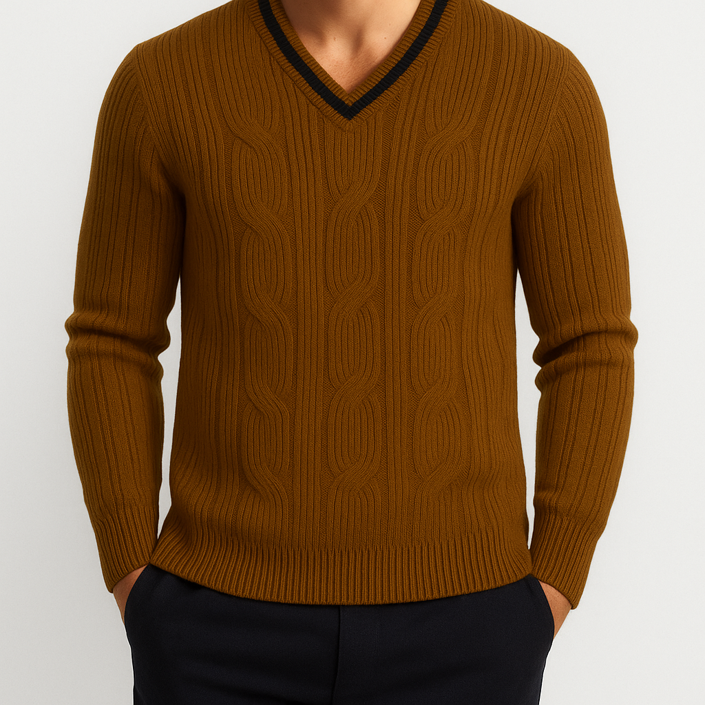 V-Neck Cable Knit Sweater