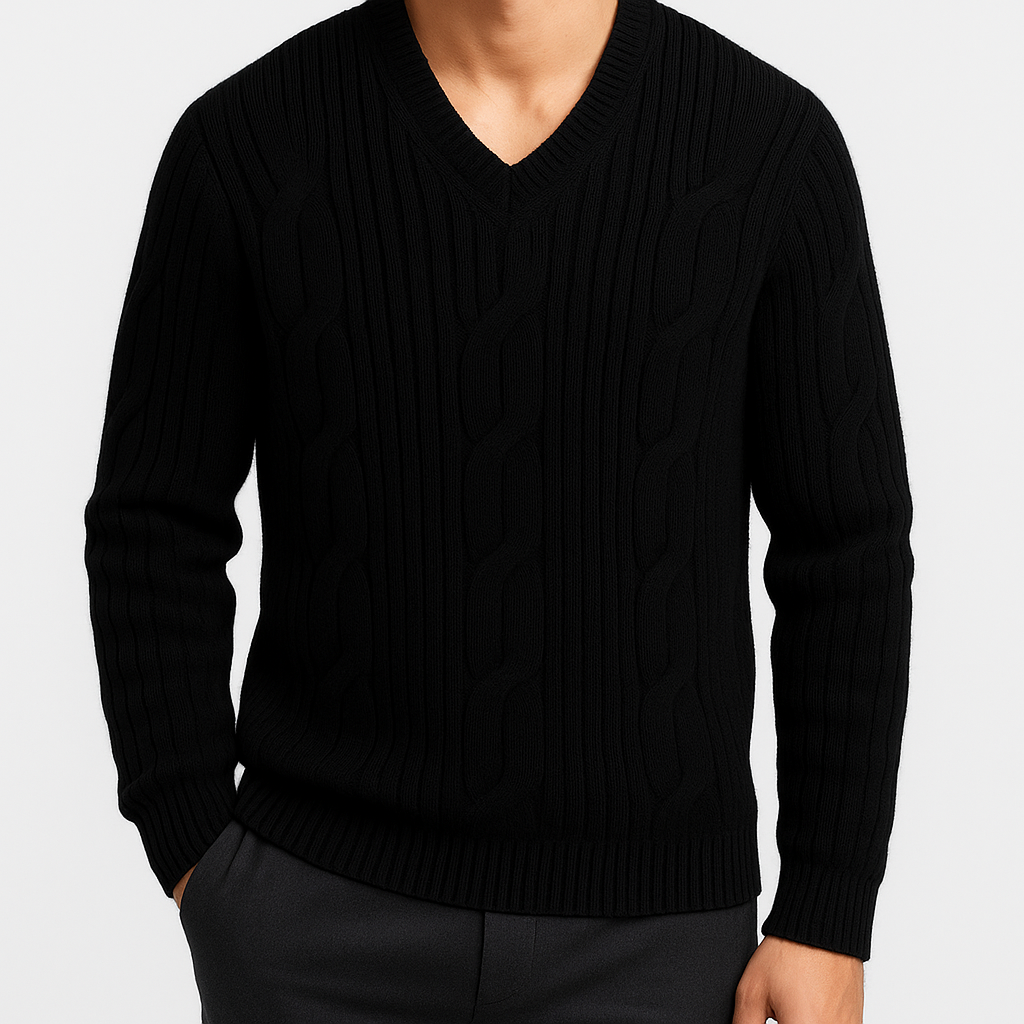 V-Neck Cable Knit Sweater