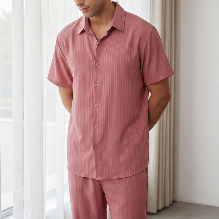 Striped Short Sleeve Shirt and Trousers Set