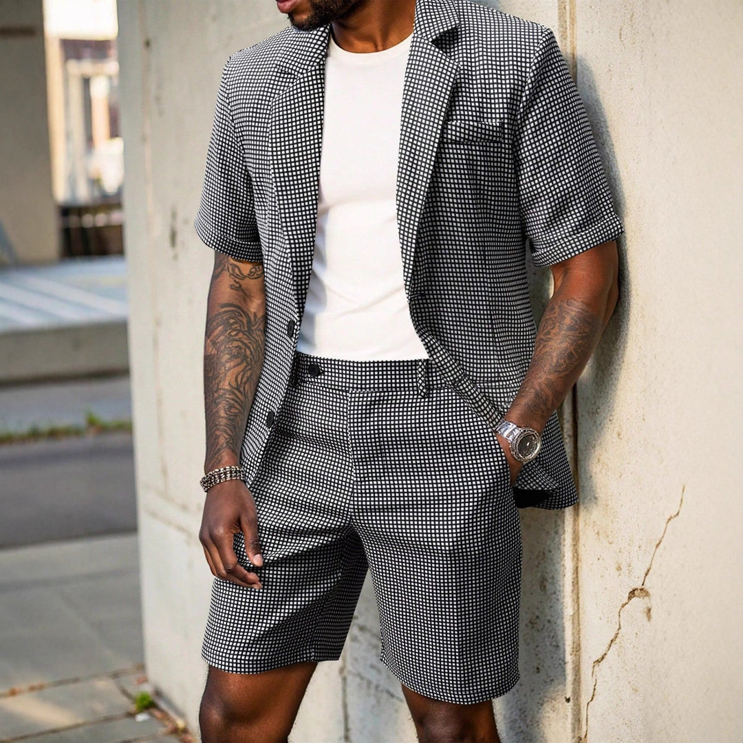 Check Short Sleeve Blazer and Shorts Set