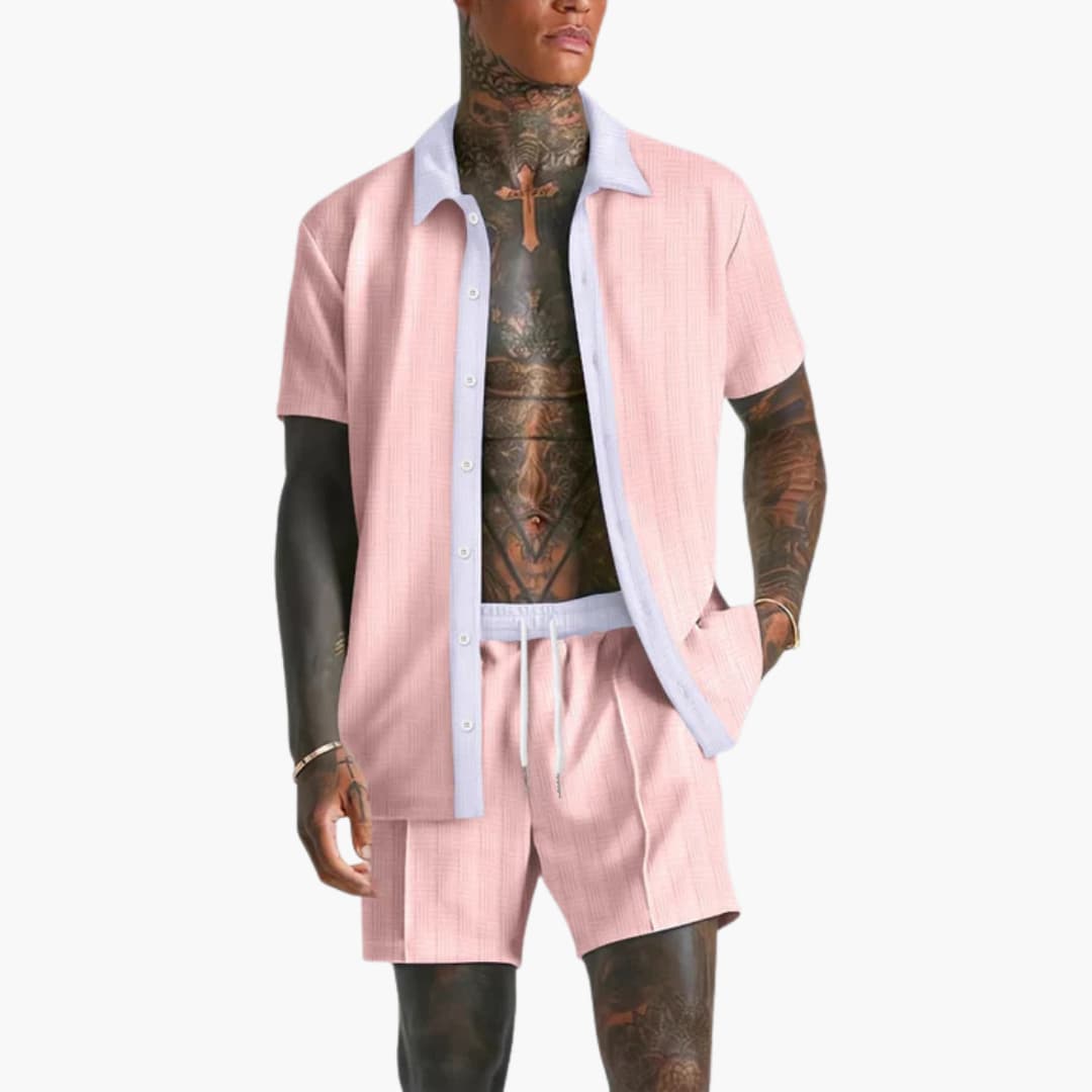 Contrast Shirt and Drawstring Shorts Set
