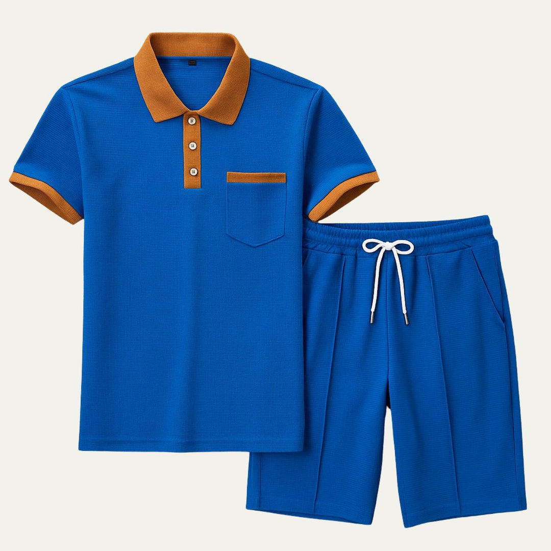 Contrast Trim Polo Shirt and Drawstring Shorts Set