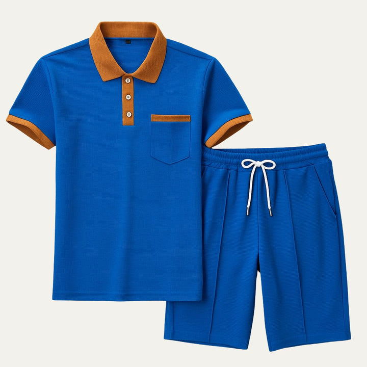 Contrast Trim Polo Shirt and Drawstring Shorts Set
