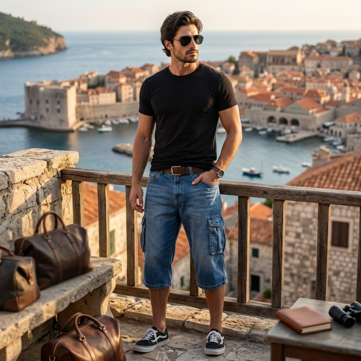 Multi-Pocket Denim Cargo Shorts