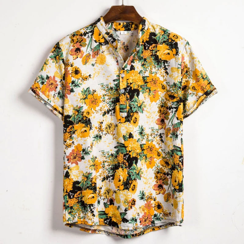 Printed Mandarin Collar Shirt