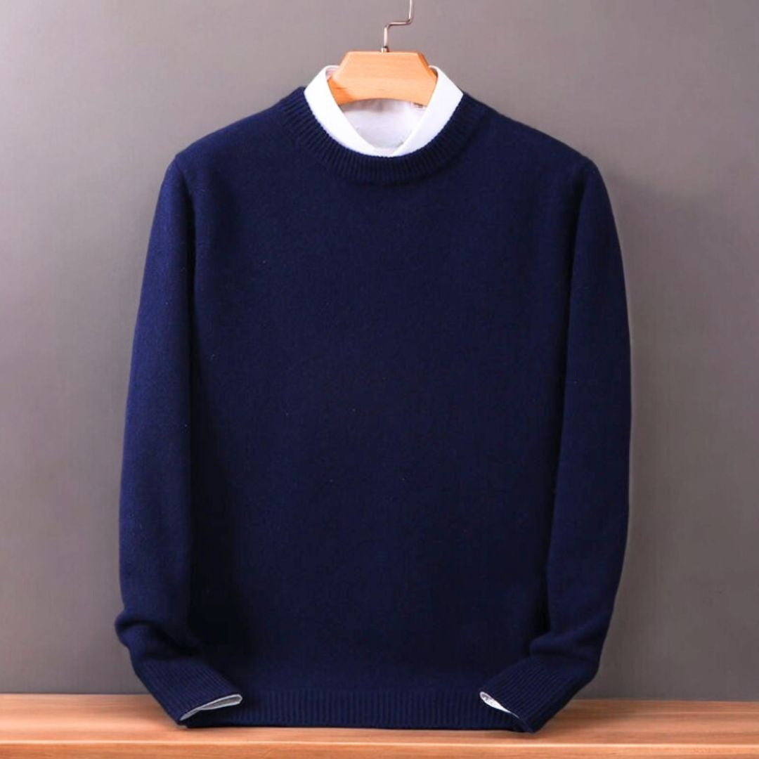 Fine-Knit Crew Neck Sweater - Navy