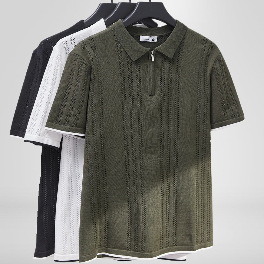 Textured Zip-Collar Polo