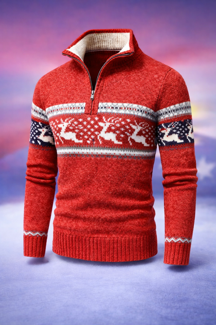 Men’s Festive Half-Zip Winter Sweater