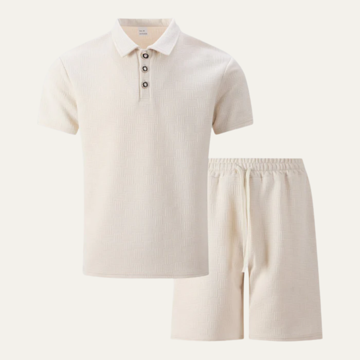 Textured Polo Shirt and Shorts Set