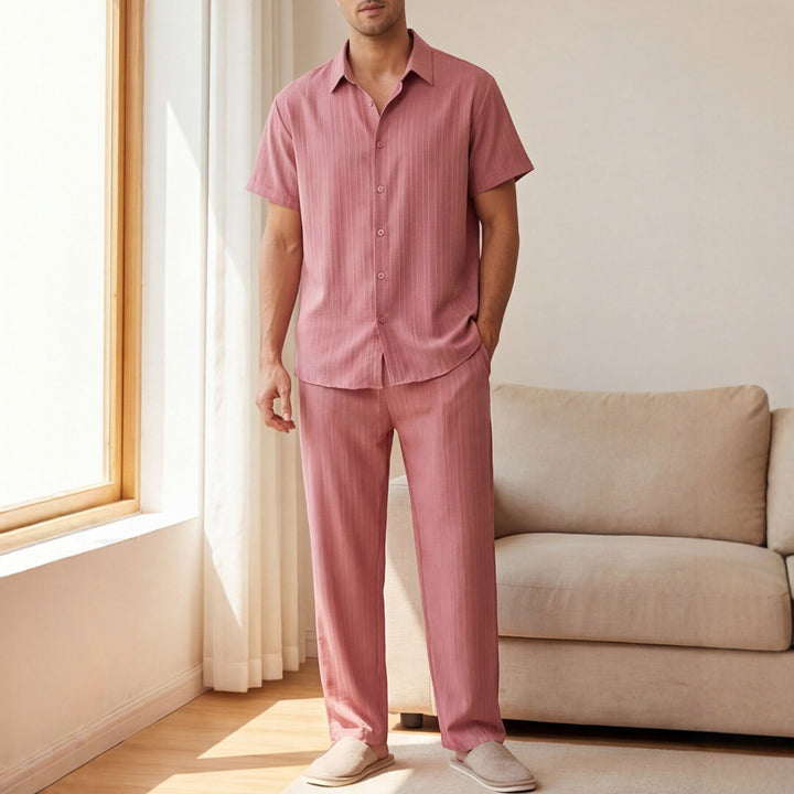 Striped Short Sleeve Shirt and Trousers Set