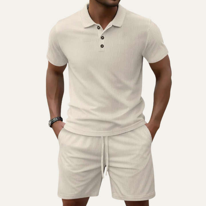 Textured Polo Shirt and Shorts Set