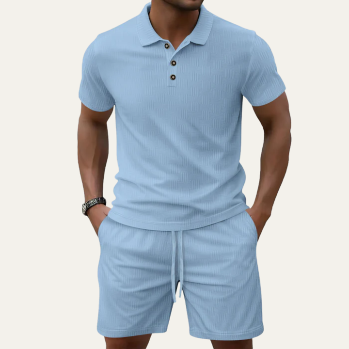 Textured Polo Shirt and Shorts Set