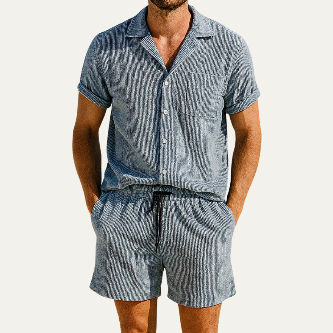 Button-Up Shirt and Drawstring Shorts Set