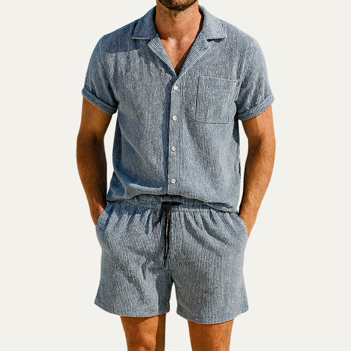 Button-Up Shirt and Drawstring Shorts Set