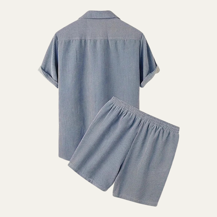 Button-Up Shirt and Drawstring Shorts Set