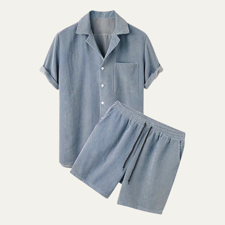 Button-Up Shirt and Drawstring Shorts Set
