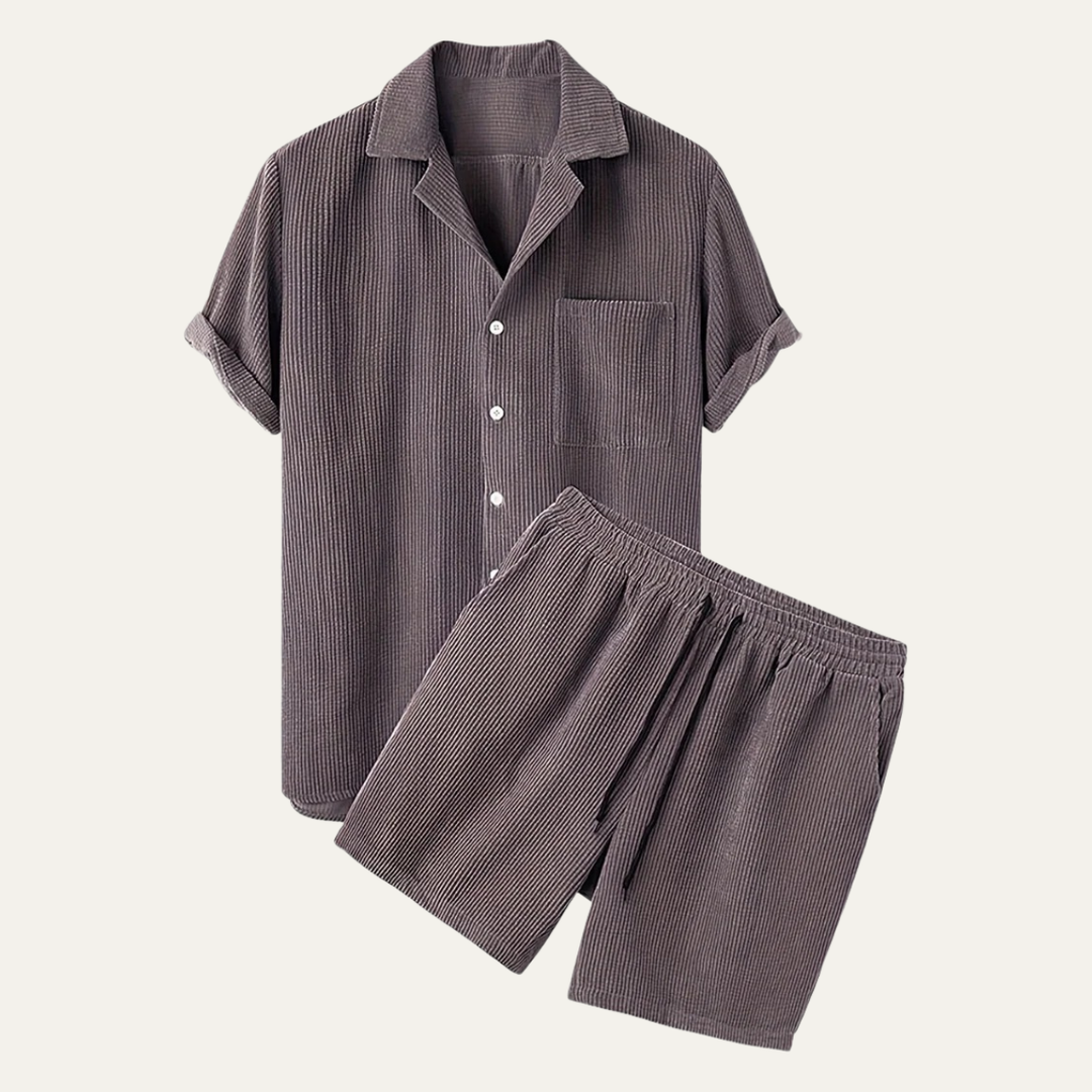 Button-Up Shirt and Drawstring Shorts Set