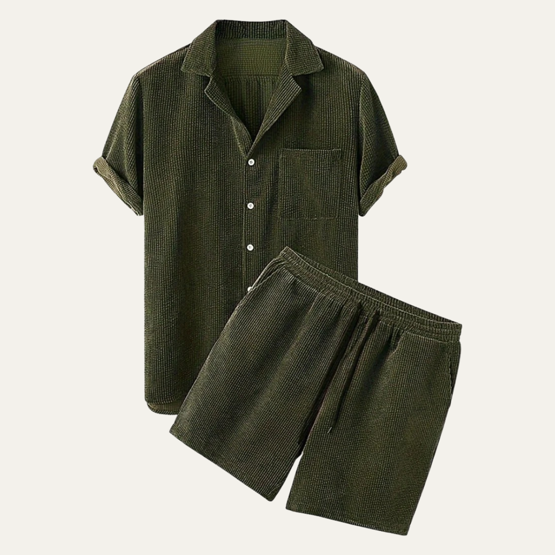 Button-Up Shirt and Drawstring Shorts Set