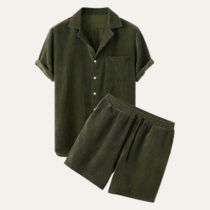 Button-Up Shirt and Drawstring Shorts Set