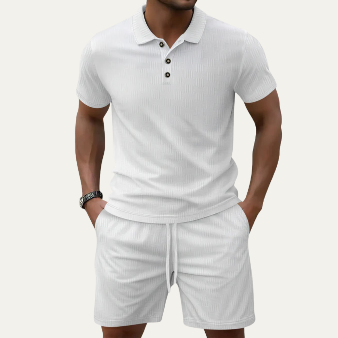 Textured Polo Shirt and Shorts Set