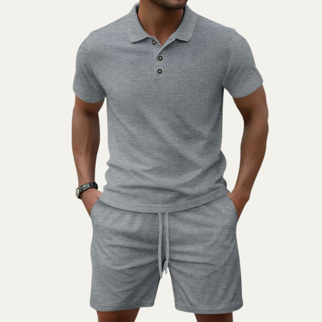 Textured Polo Shirt and Shorts Set
