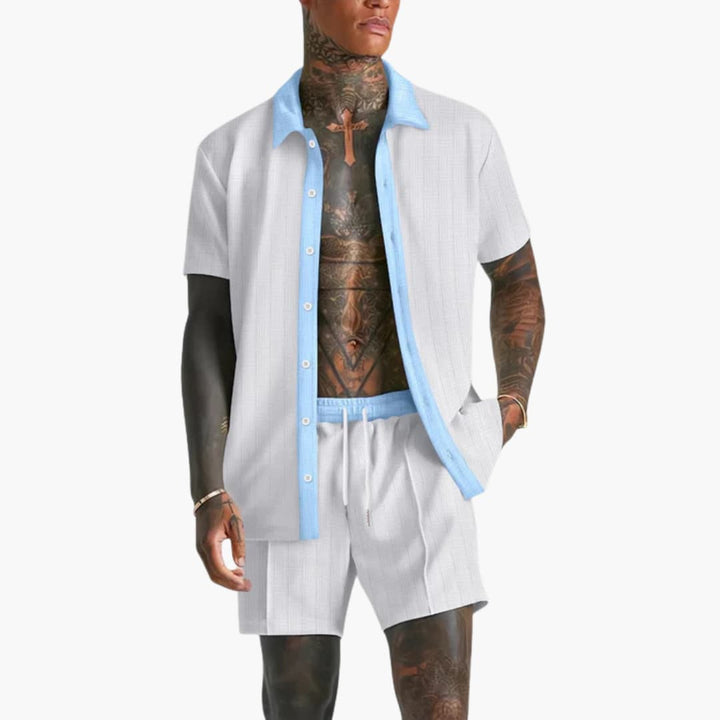 Contrast Shirt and Drawstring Shorts Set