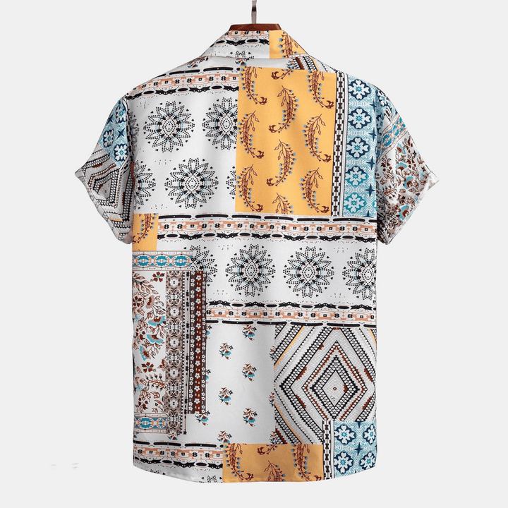 Patchwork Print Shirt and Drawstring Shorts Set
