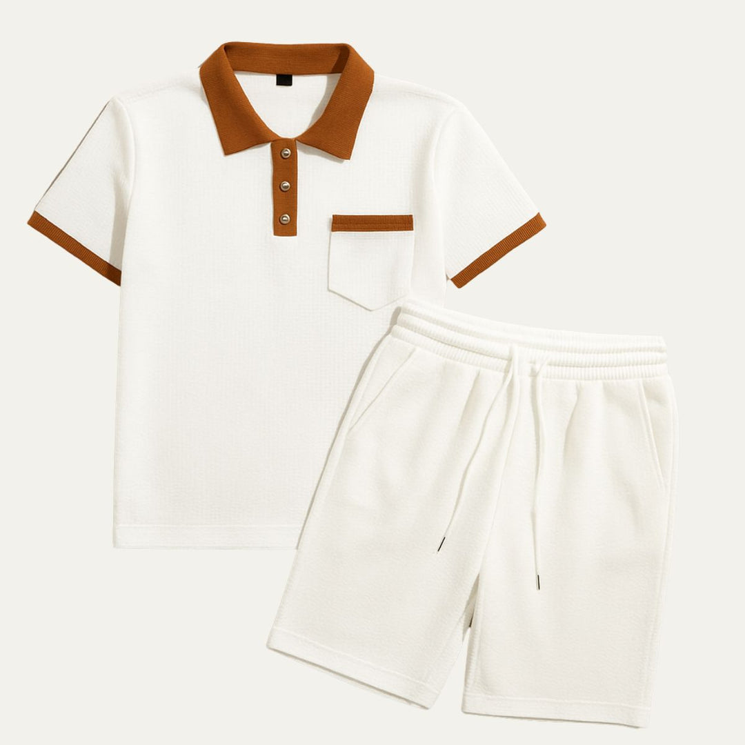 Contrast Trim Polo Shirt and Drawstring Shorts Set