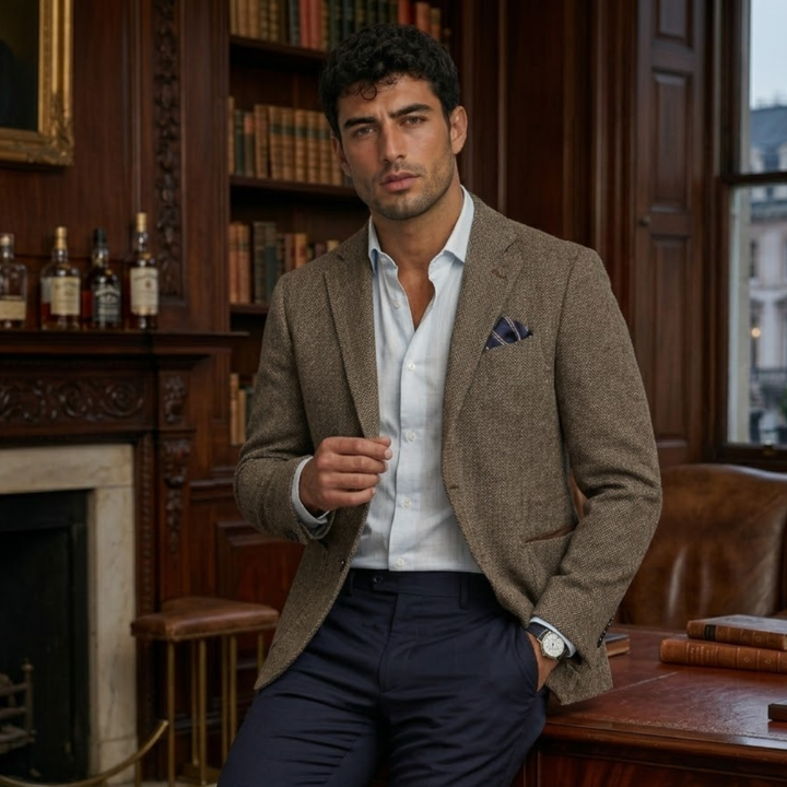 Herringbone Single Breasted Blazer