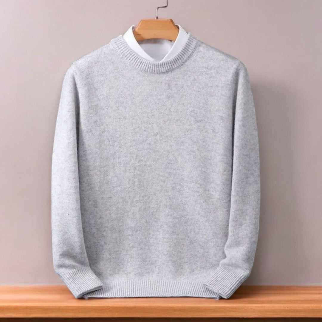 Fine-Knit Crew Neck Sweater - Gray