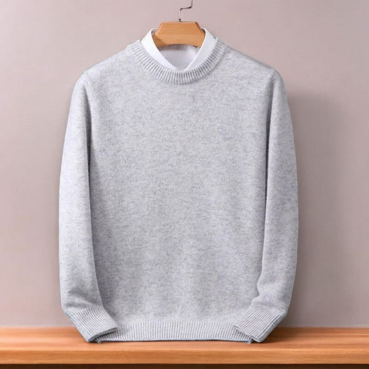 Fine-Knit Crew Neck Sweater - Gray