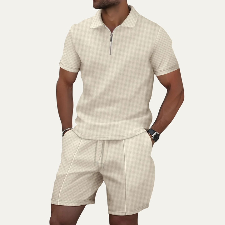 Zip-Neck Polo and Shorts Set