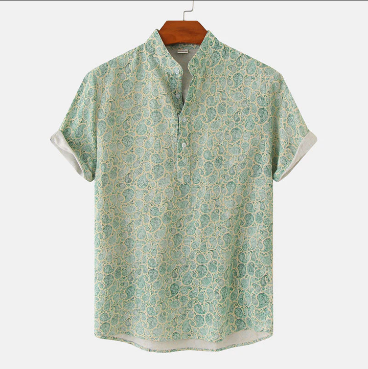Printed Mandarin Collar Shirt