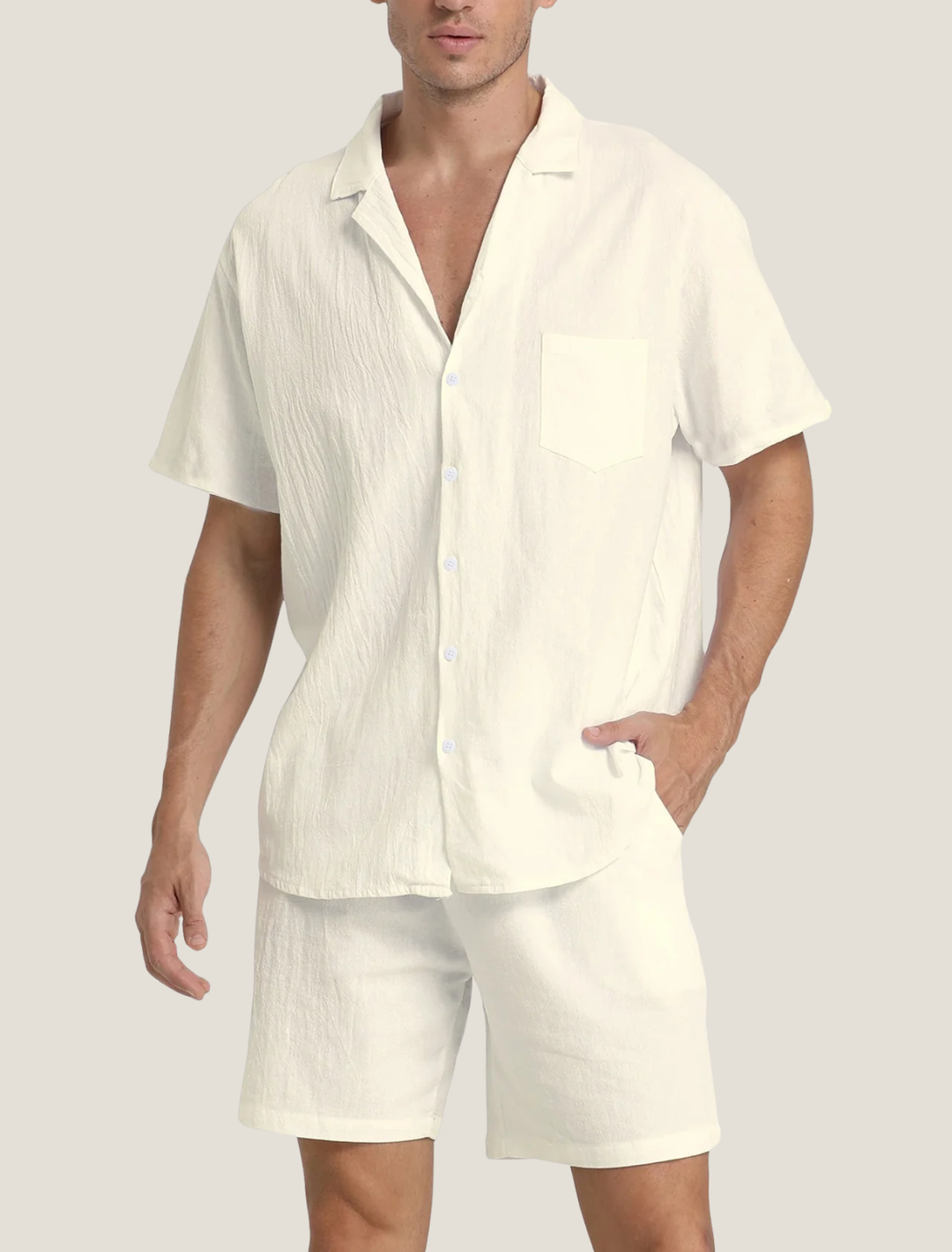 Lightweight Button Shirt and Drawstring Shorts Set