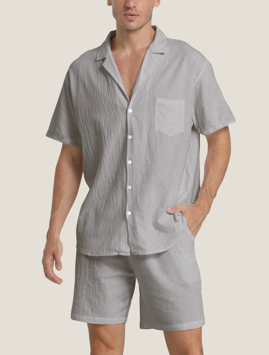 Lightweight Button Shirt and Drawstring Shorts Set