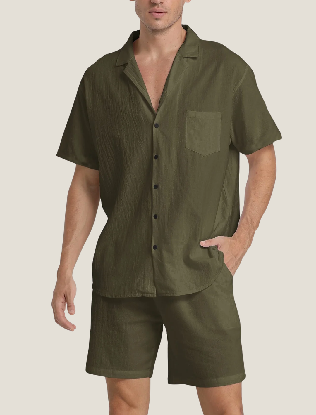 Lightweight Button Shirt and Drawstring Shorts Set