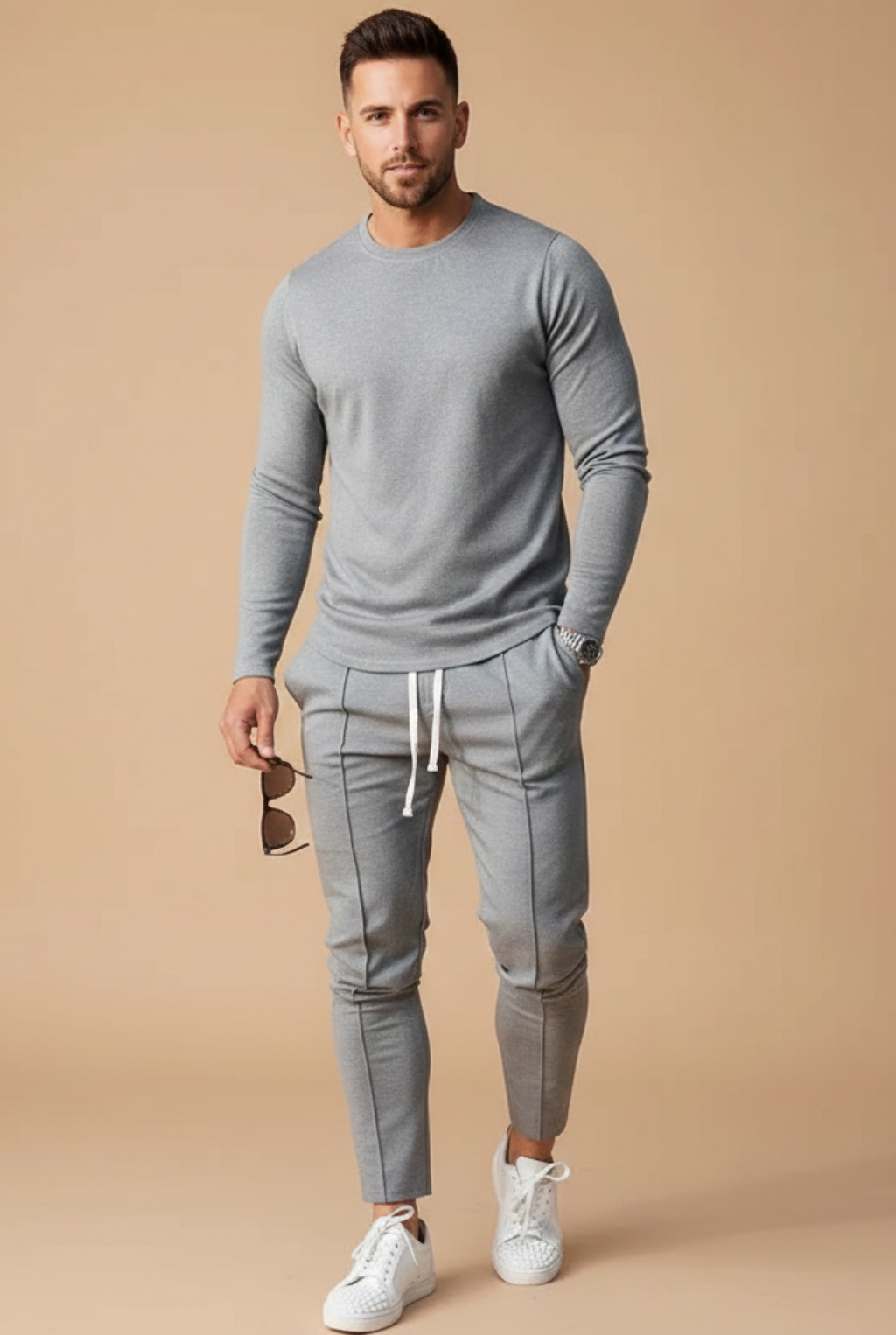 Crewneck Top and Slim Drawstring Trousers Set