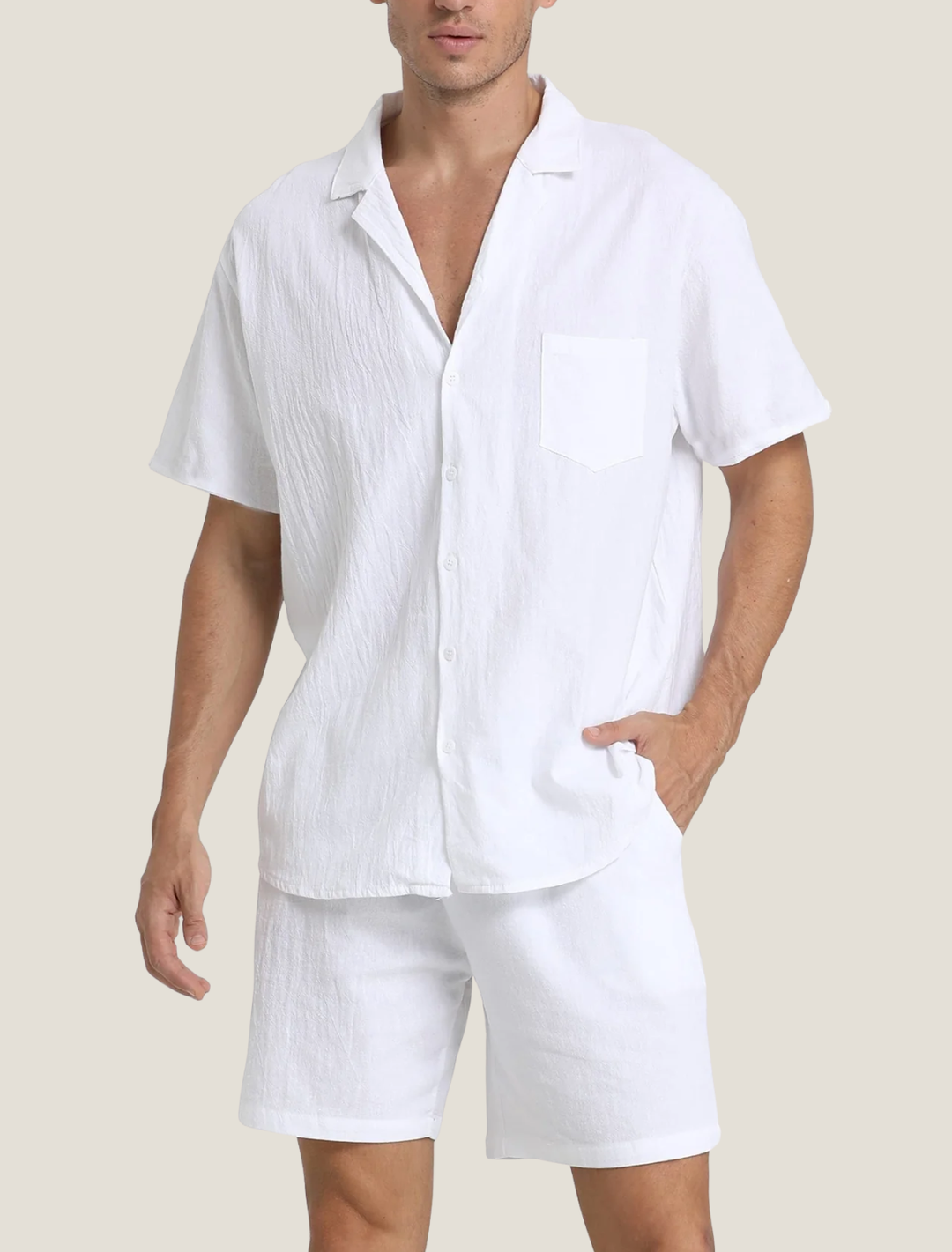 Lightweight Button Shirt and Drawstring Shorts Set