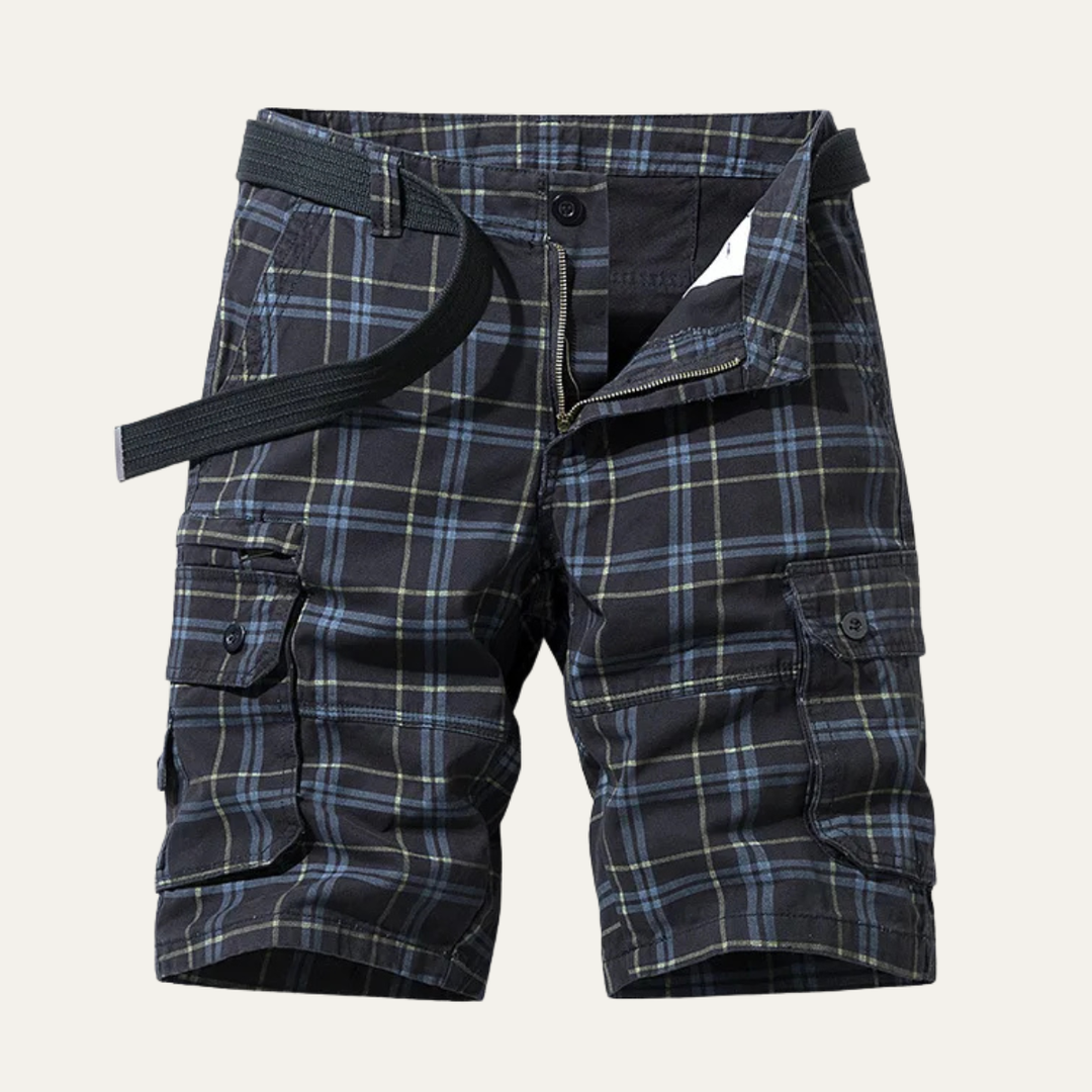 Multi-Pocket Plaid Cargo Shorts