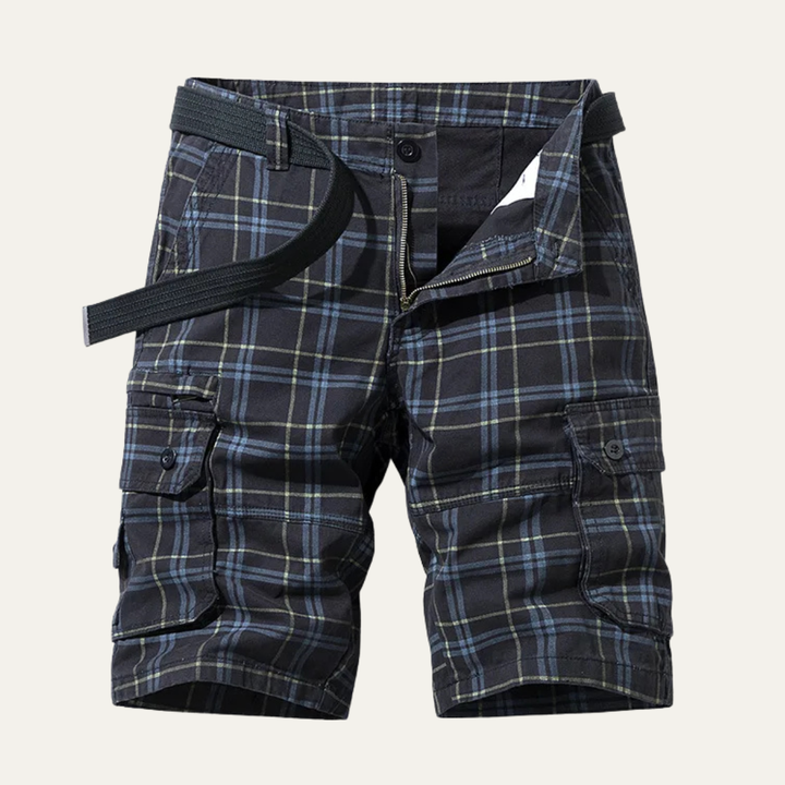 Multi-Pocket Plaid Cargo Shorts