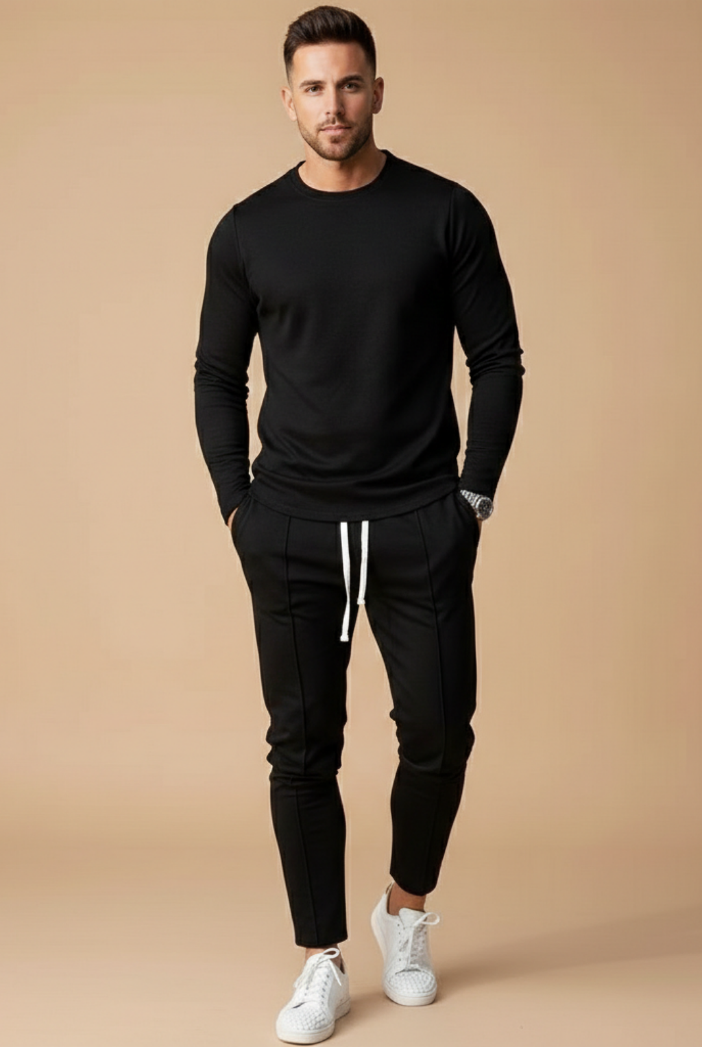 Crewneck Top and Slim Drawstring Trousers Set