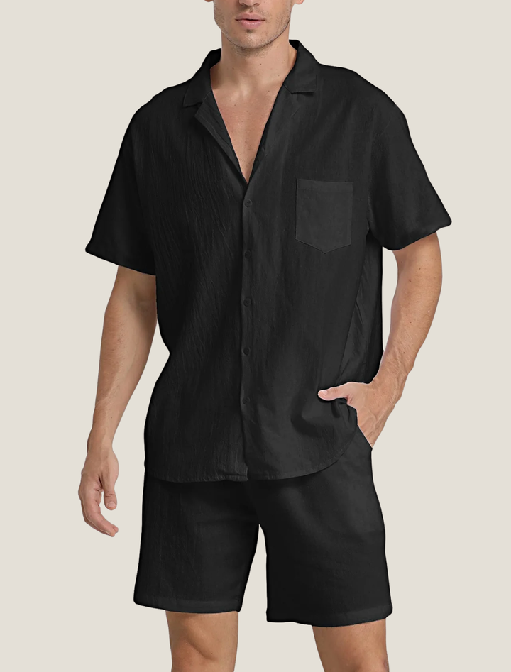 Lightweight Button Shirt and Drawstring Shorts Set