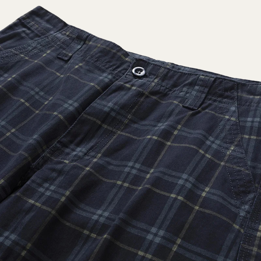 Multi-Pocket Plaid Cargo Shorts