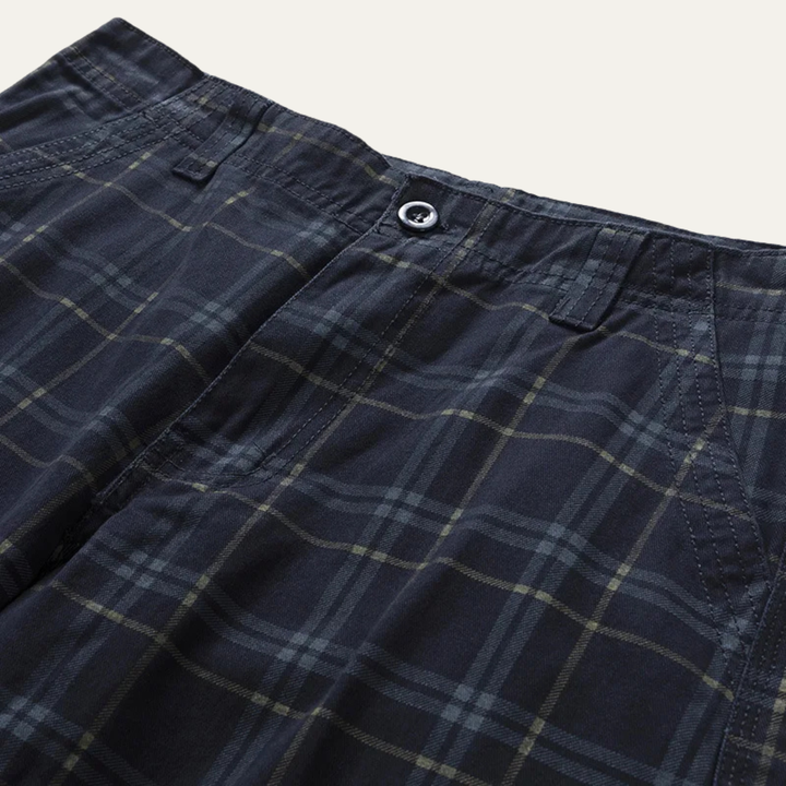 Multi-Pocket Plaid Cargo Shorts