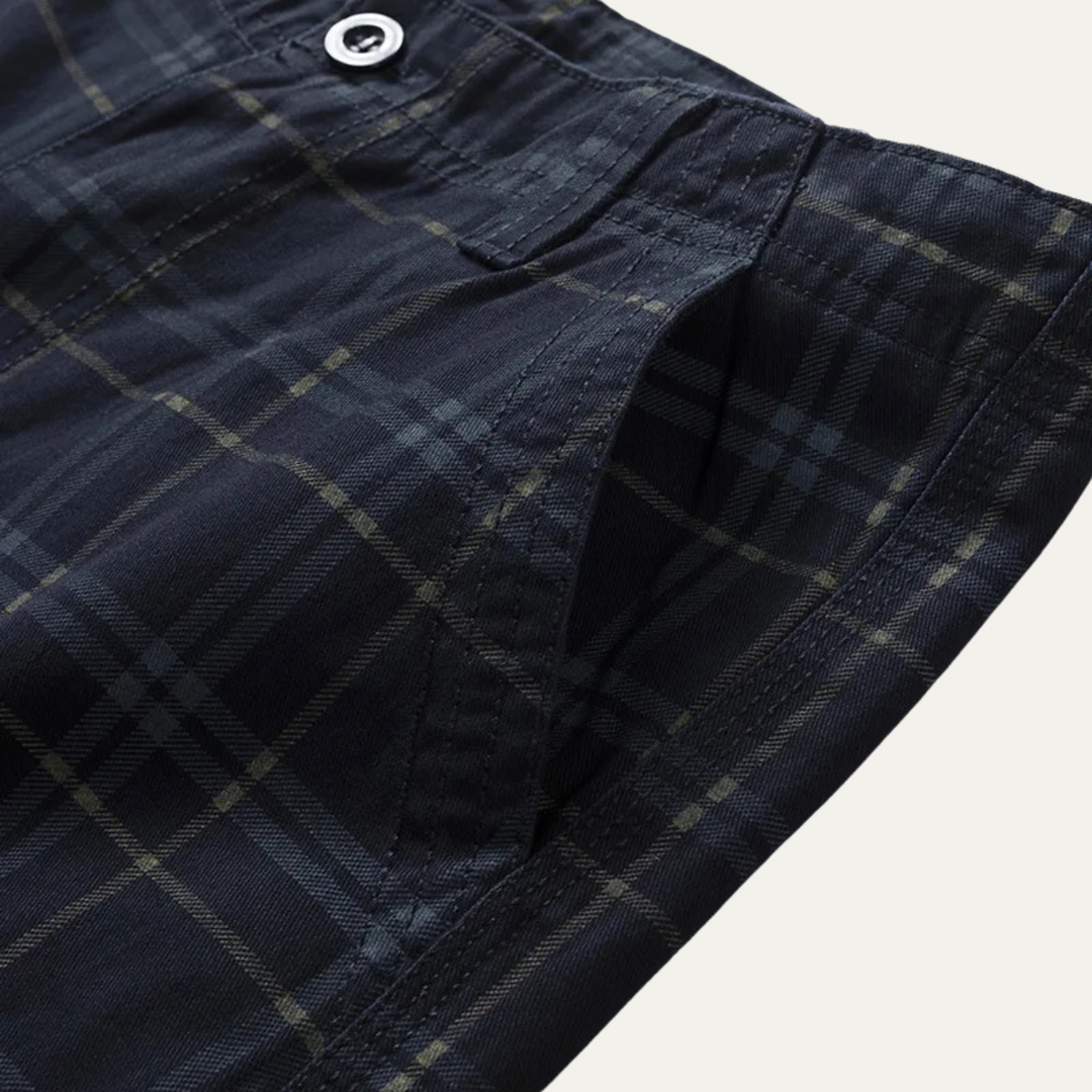 Multi-Pocket Plaid Cargo Shorts