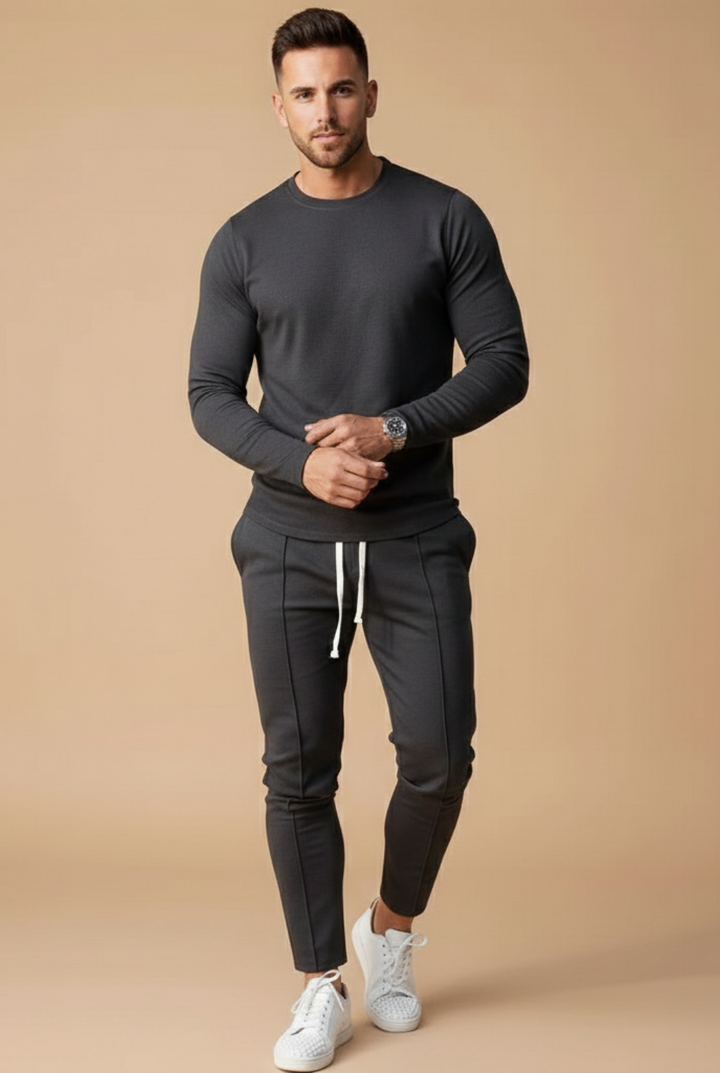 Crewneck Top and Slim Drawstring Trousers Set