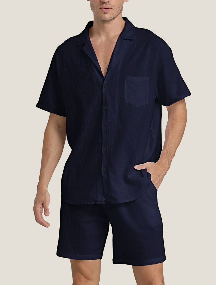Lightweight Button Shirt and Drawstring Shorts Set