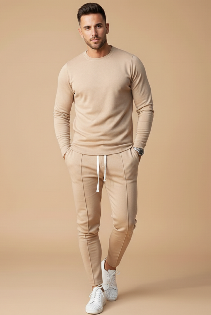 Crewneck Top and Slim Drawstring Trousers Set