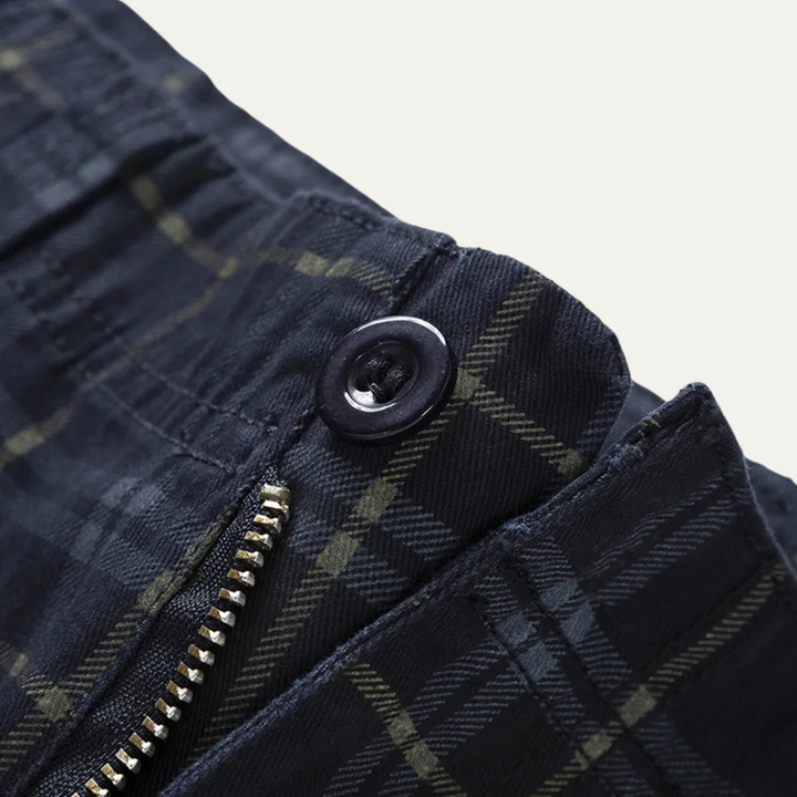 Multi-Pocket Plaid Cargo Shorts