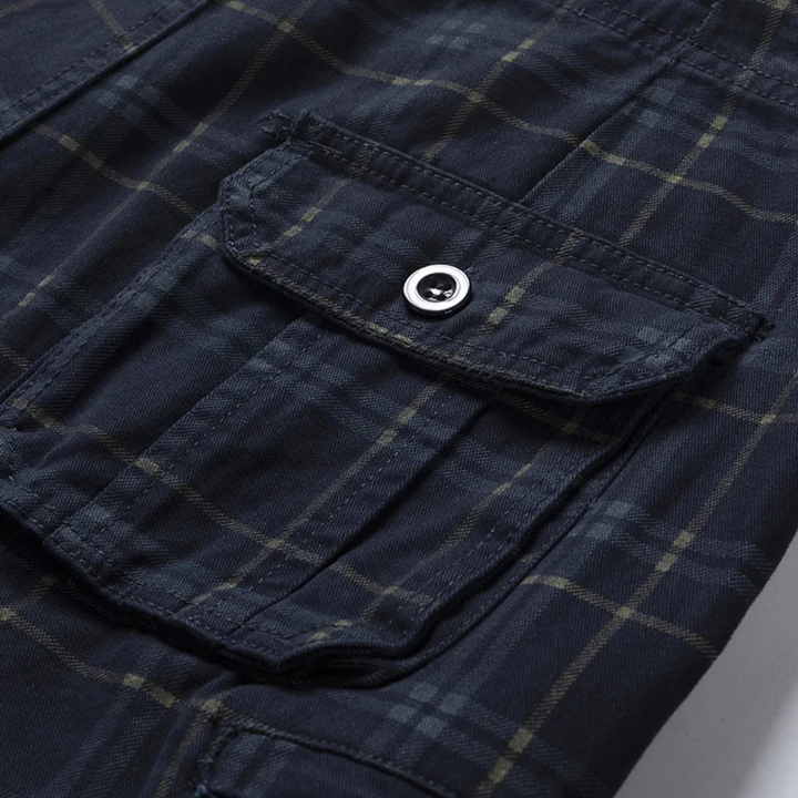 Multi-Pocket Plaid Cargo Shorts